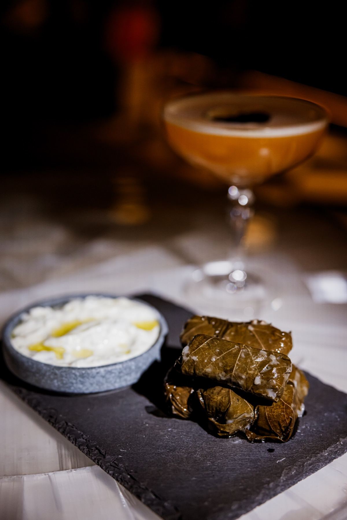 Dolmades with tzatziki